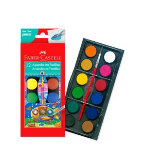 Acuarelas en pastilla Faber 12 colores con caja y pincel