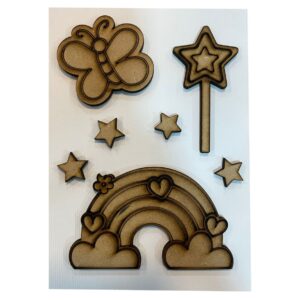 Set de figuras de MDF listas para decorar Arcoiris