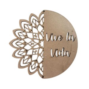 Medio Mandala Calado MDF 3mm 13 cms Calado Vive la vida para colgar borla