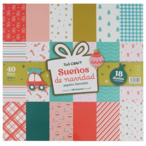 Bloc con 40 hojas de papeles ilustrados 30x30cms Ibi Craft Coleccion Sueños de Navidad