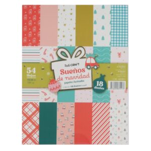 Bloc con 54 hojas de papeles ilustrados, en formato de 15x20 cms  Ibi Craft Coleccion Sueños de Navidad