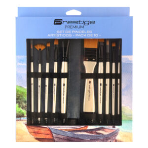 Set de 10 Pinceles de pelño sintetico con estuche prestige